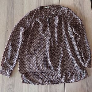 Pleione from Nordstrom geometric long sleeve blouse black, orange, & tan - Sz M